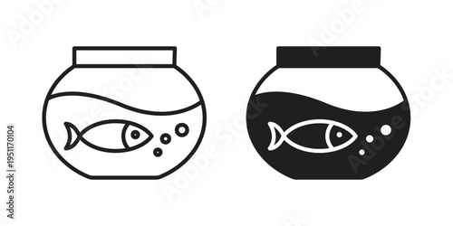 Fish bowl icon line drawing. Minimalist style icons
