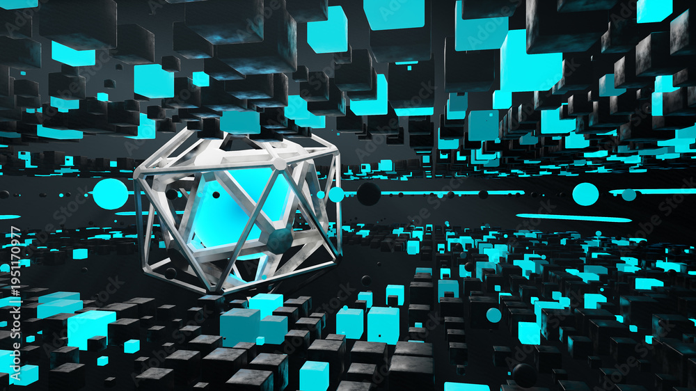 Obraz premium Sci fi geometric cube tunnel scene 3D render