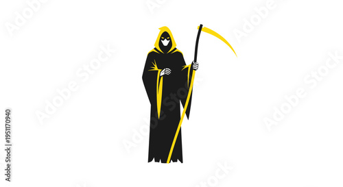 Grim Reaper with Scythe, Symbol of Death, Halloween, Black and Yellow