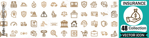 Comprehensive Insurance Icon Set Featuring Business Finance Protection Health Legal and Home Coverage Symbols for Professional Web Design and Mobile App Development Projects