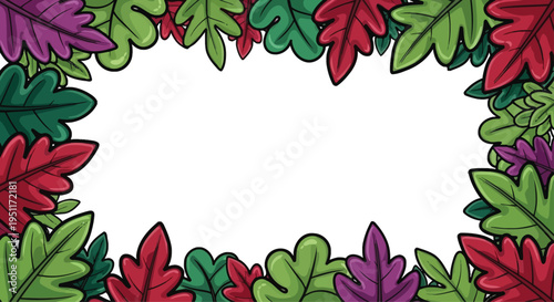 Colorful oak leaves frame a central white space, suggesting a vibrant border for seasonal announcements or nature-themed designs.