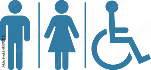 Blue Icons for Men Women and Disabled Accessible Restroom Facilities Keywords: blue, icons, men, women, disabled, accessible