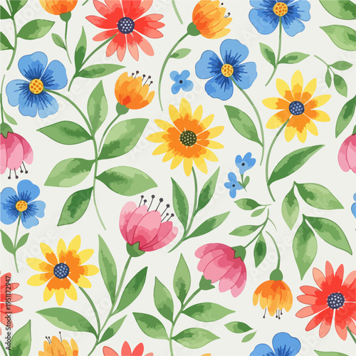 Decorative garden-themed pattern with cheerful flowers and balanced composition style
