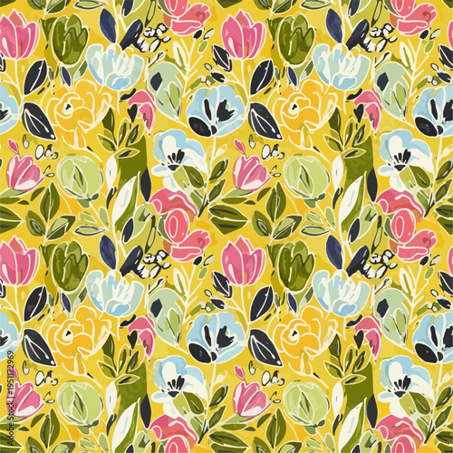 Stylish botanical wallpaper featuring hand-drawn flowers and modern artistic flair