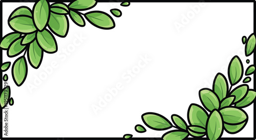 Two opposing corners feature clusters of rounded green leaves creating an inviting, natural enclosure for text or product placement.