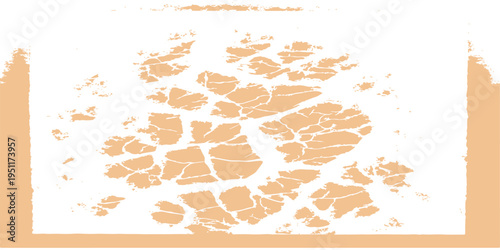 Abstract cracked earth texture with distressed edges, dusty brown soil fracture pattern on white background