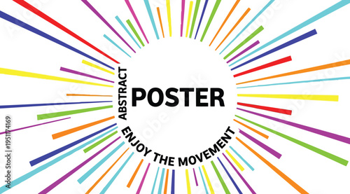 Vibrant multicolored abstract poster with lines radiating outward on white background
