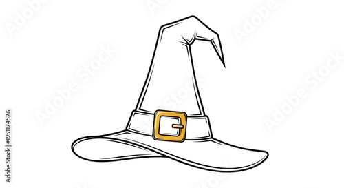 Witch Hat Outline with Golden Buckle - Halloween Accessory Illustration