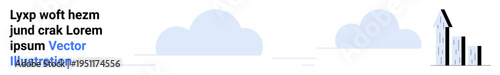Business analytics, cloud computing, data visualization, economic growth, technology charts, and financial planning. A bar chart next to clouds. Business analytics and cloud computing concepts