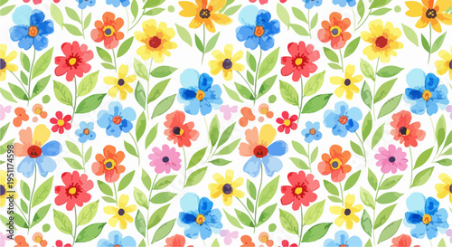 A seamless floral design capturing the essence of nature in a colorful and playful composition