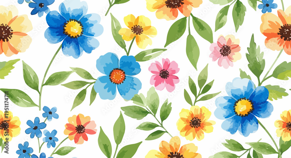 Obraz premium A colorful garden-inspired pattern showcasing blooming flowers in a harmonious arrangement