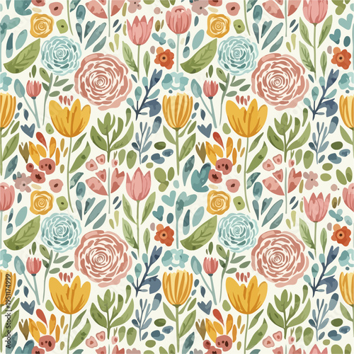 A modern floral pattern combining simplicity and vibrancy through stylized petals and organic shapes