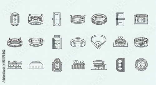 Collection of Stadium Icons - A Variety of Sports Venue Designs.