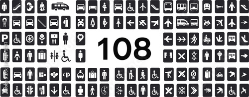 Large Collection of Black and White Icons for Transportation and Accessibility symbol pictogram
