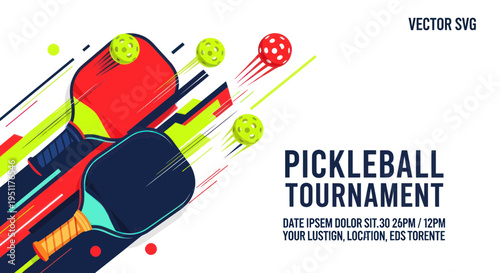 Pickleball Tournament Vector Art with Paddles and Balls
