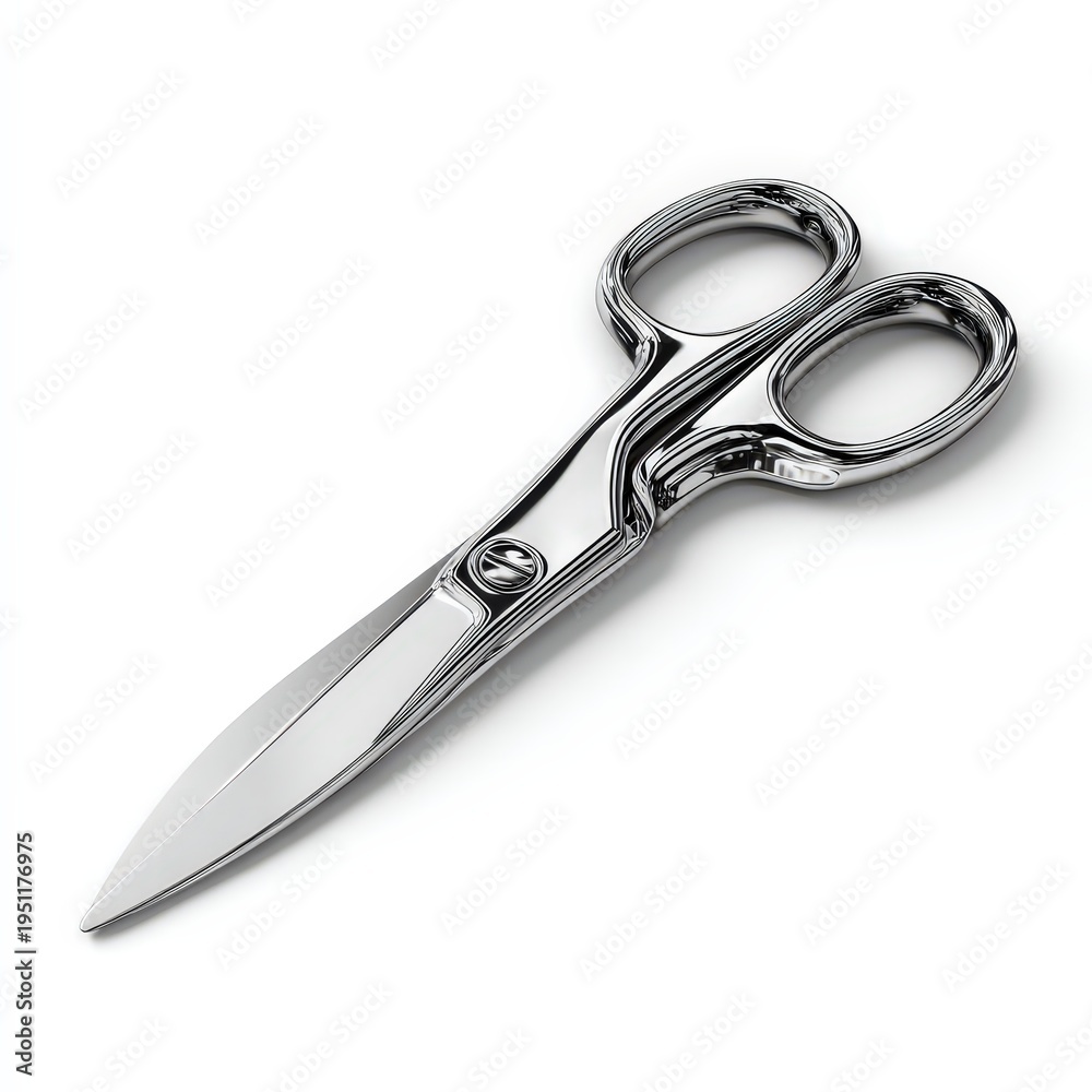 Obraz premium Polished Chrome Scissors Isolated on White Background