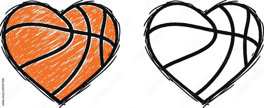 Obraz premium Basketball Heart Sketch Vector Illustration