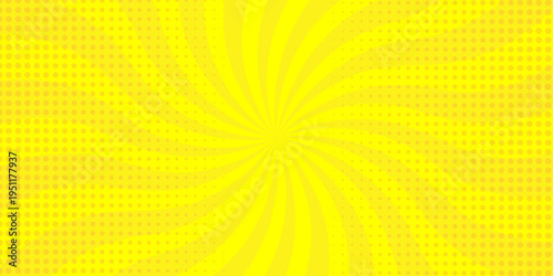 Radial motion lines forming a dramatic action burst. Vector sunray stripe background. Light sunburst glowing background. Retro comic gradient background pixelated dotted texture overlay.