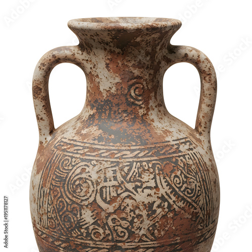 Ancient terracotta vase with handles and intricate designs