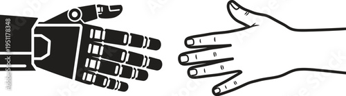 A robotic hand and a human hand almost touching in a symbolic gesture of connection and technology