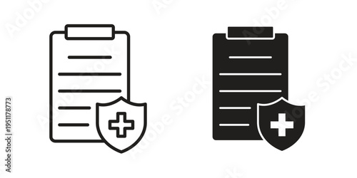 Medical insurance icon line drawing. Minimalist style icons