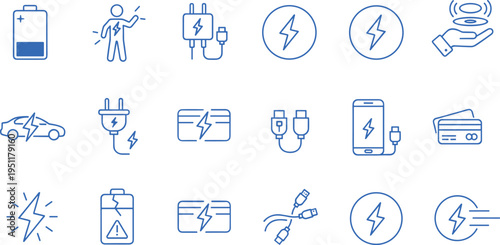 Charging and power icons for electric vehicles, devices, and energy sources