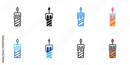 Birthday candle icons set multiple style collection. Editable stroke 
