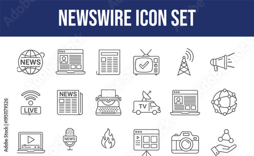 News icons set for media communication broadcasting reporting and journalism concepts