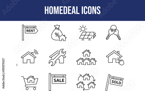 Real estate icons for property buying selling renting and homeownership concepts