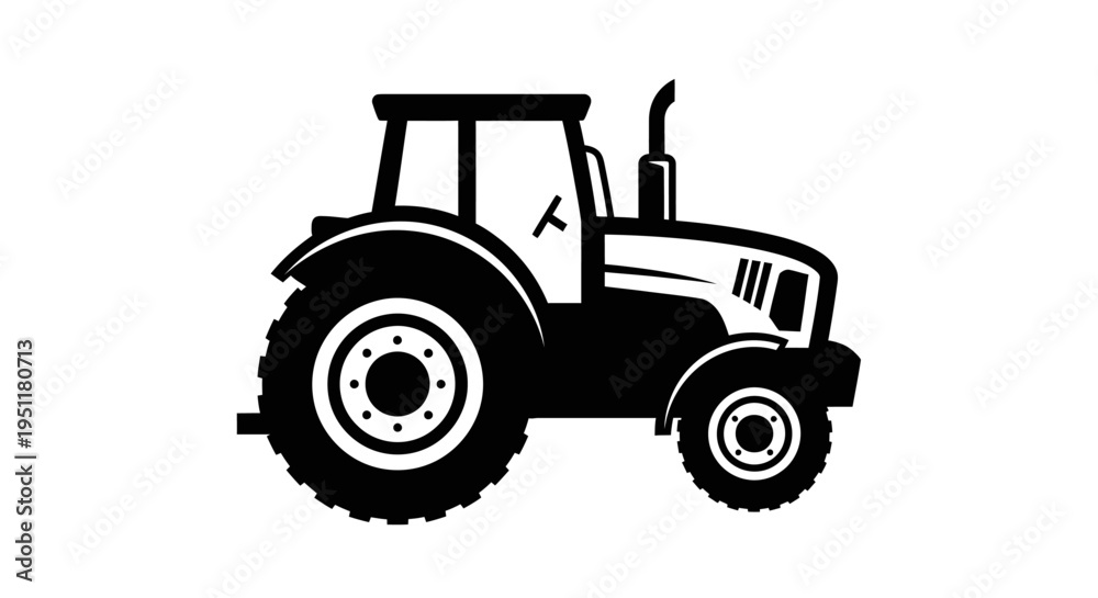 Naklejka premium Black and white farm tractor vector icon isolated on a white background