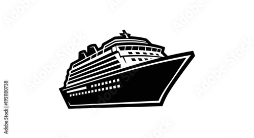 Black and white cruise ship vector illustration isolated on a white background