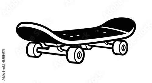 Black and white illustration of a skateboard isolated on a white background