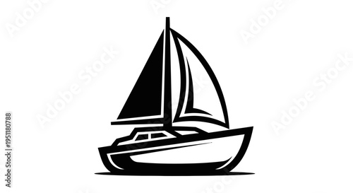 Black and white sailboat icon with two sails isolated on a white background