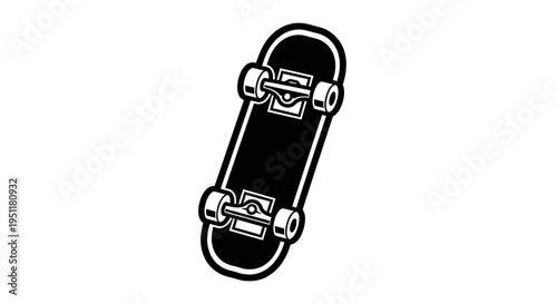 Black and white vector illustration of a skateboard bottom on white background