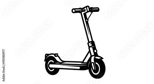Black and white vector illustration of an electric scooter isolated on white background