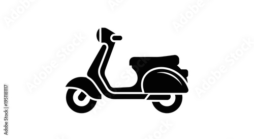 Black motorized scooter icon isolated on a plain white background