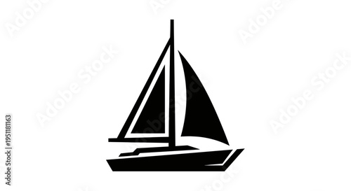 Black sailboat silhouette isolated on a white background