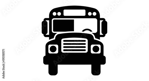 Black silhouette icon of a school bus front view isolated on white background
