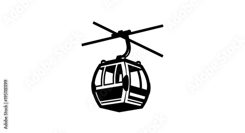 Black silhouette of a cable car gondola cabin isolated on a white background