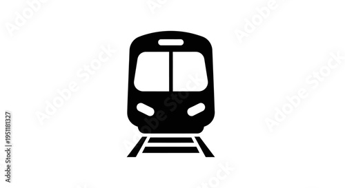 Black train icon on railroad tracks isolated on a white background