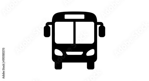 Front view of a black bus icon isolated on a white background