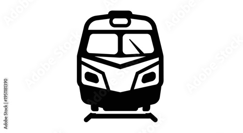 Front view icon of a modern commuter train isolated on a white background