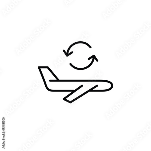 Airplane flying and renew arrows. Flight schedule update, new time. Pixel perfect, editable stroke vector icon