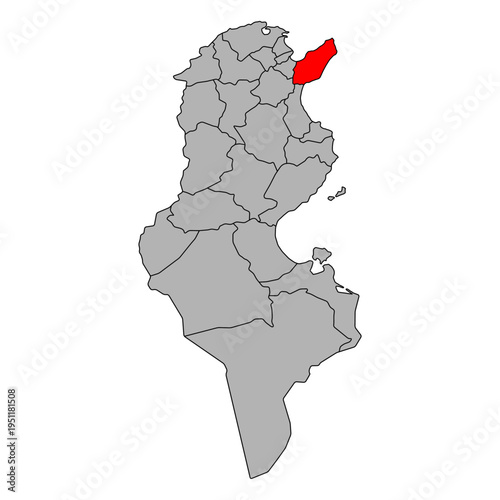 Nabeul of Tunisia Governorates map shape, travel web flat icon vector illustration .
