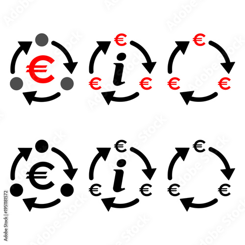 Set of Euro money change icon, trade cash information web symbol, convert sign vector illustration .