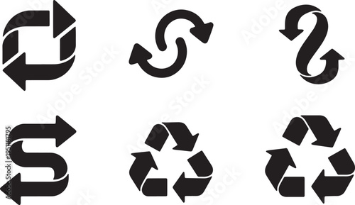 Black Solid Abstract Arrow Silhouettes Set of Six on White Background