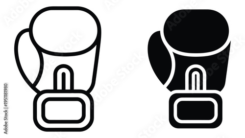 boxing gloves icon set in outline and solid styles representing sport fitness competition training fight equipment and athletic concept