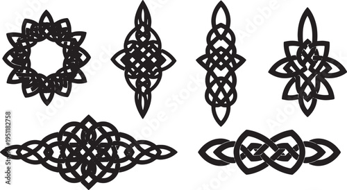 Black Solid Abstract Knot Silhouettes Set of Six on White Background
