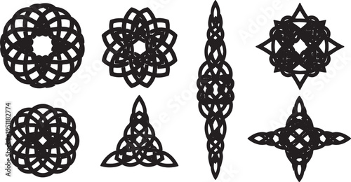 Black Solid Abstract Knot Silhouettes Set of Six on White Background