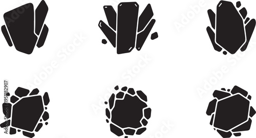 Black Solid Abstract Smoke Vapor Silhouettes Set of Six on White Background